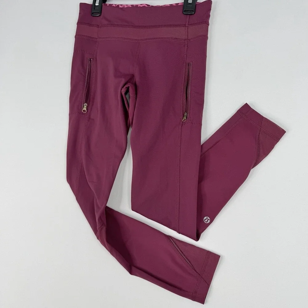 Lululemon Leggings Inspire Tight Mesh 7/8 Dashing Deep‎ Ruby Size 4